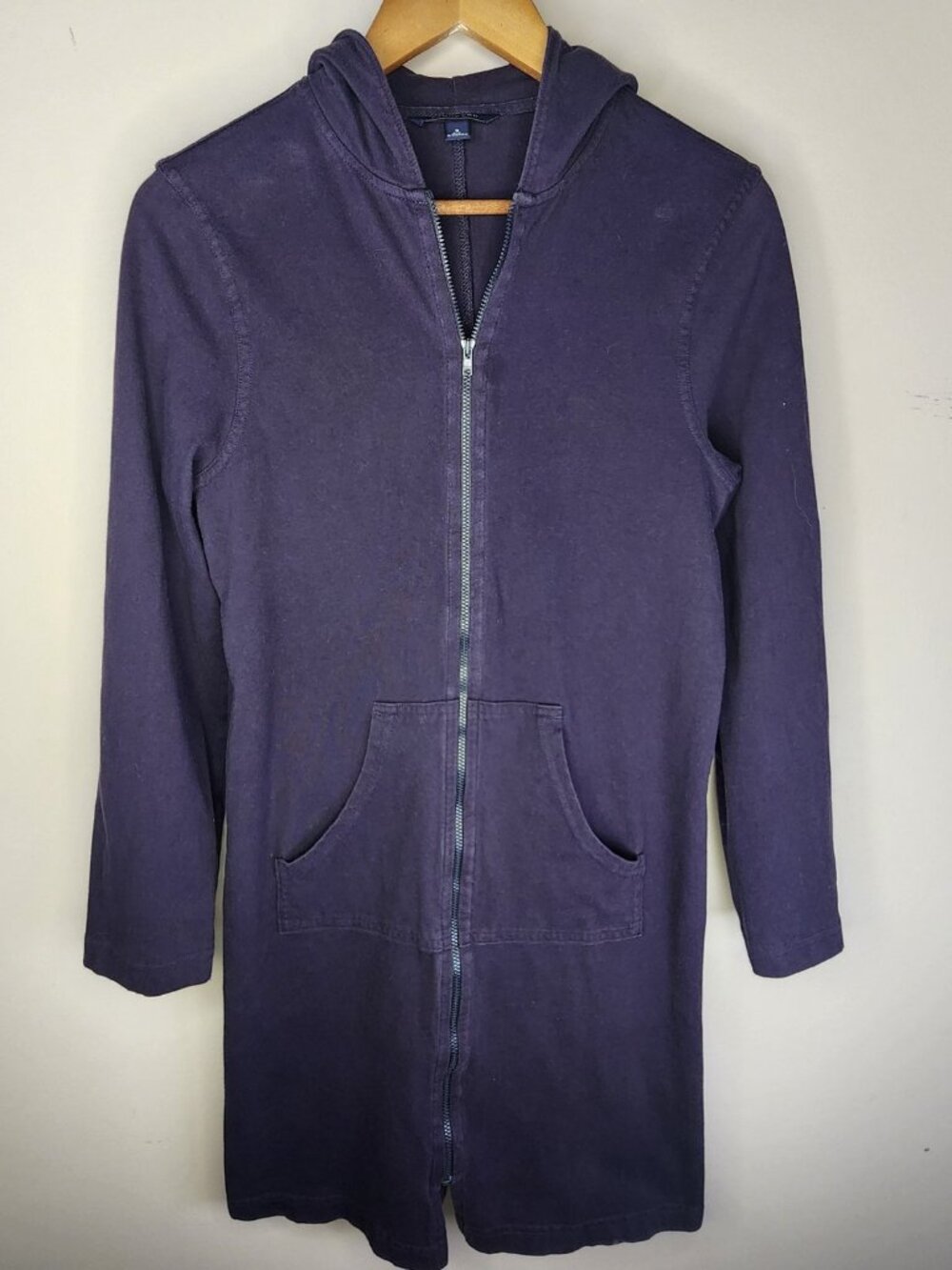 Lands' End Full Zip Hoodie Jacket — Navy, Size S | Long Cotton
